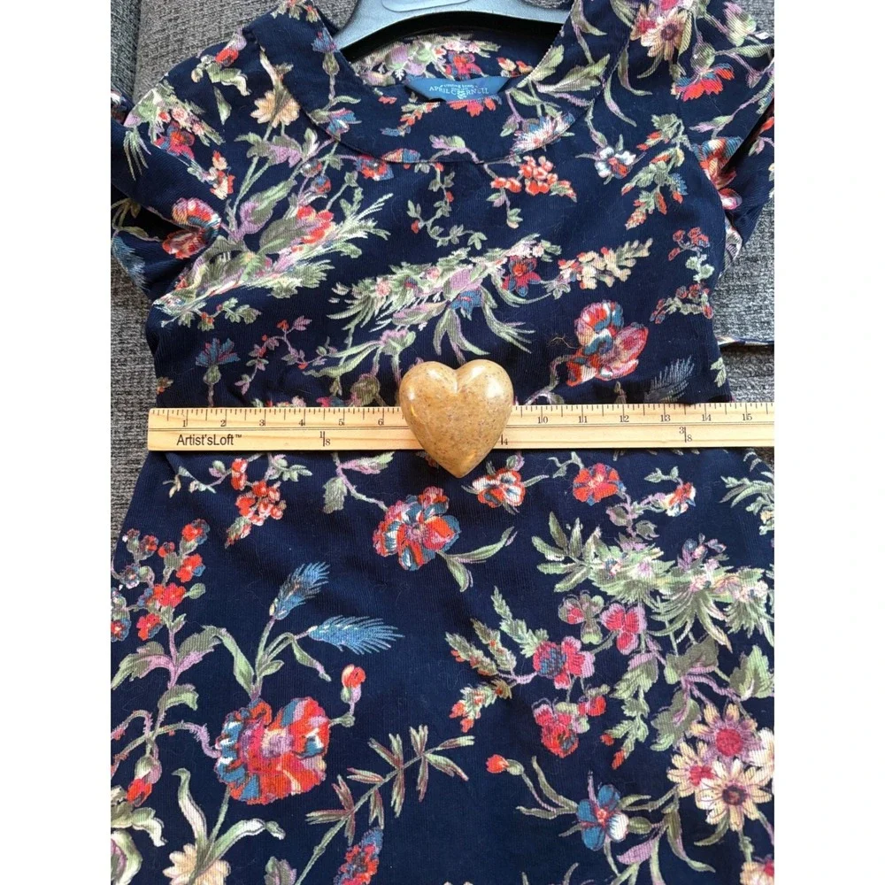 New April‎ Cornell Navy Floral Corduroy Dress XXS 3/4 Sleeve Prairie Farmhouse